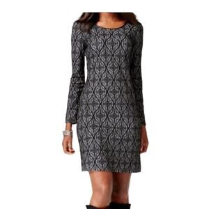 Inc International Concepts Faux Leather Trim Jaquard Print Sheath Dress S NWT